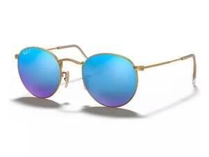 Ray-Ban RB3447 Round Metal Flash Lenses Gold Frame Blue Polarized Mirror Sunglas